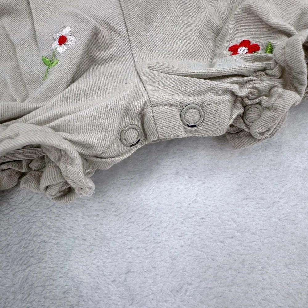 Vtg Cradle Togs Baby Girl Polka Dot Bodysuit & Tan Floral Overall Set Size 12M
